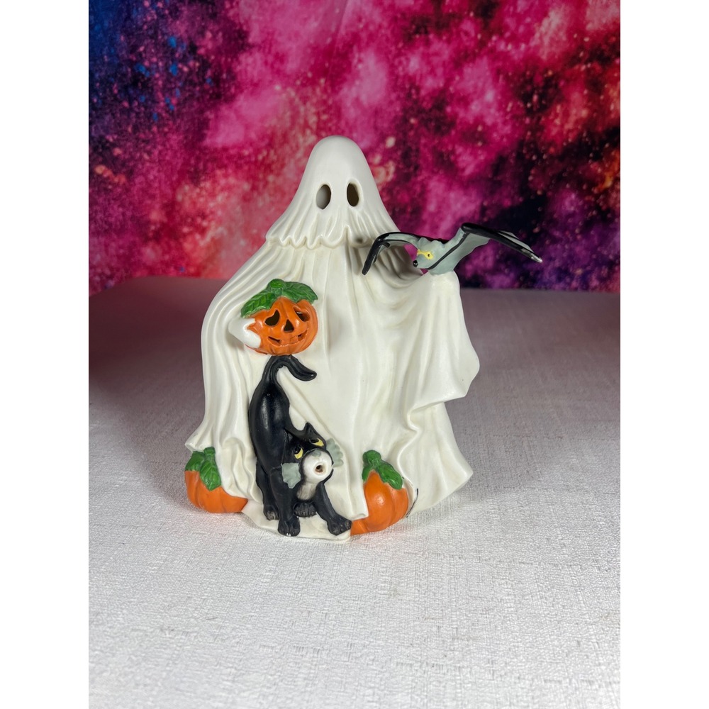 Vintage 1992 Prettique Designs Freddie the Ghost Halloween Figurine Tea Light